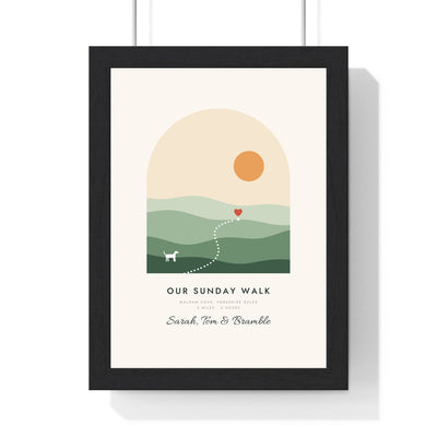 Personalised Favourite Walk Print - framed favourite walk print, sage hills with a dotted route and a dog