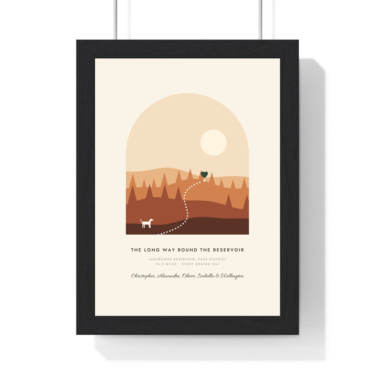 Personalised Favourite Walk Print - framed autumn woodland version with a long walk name