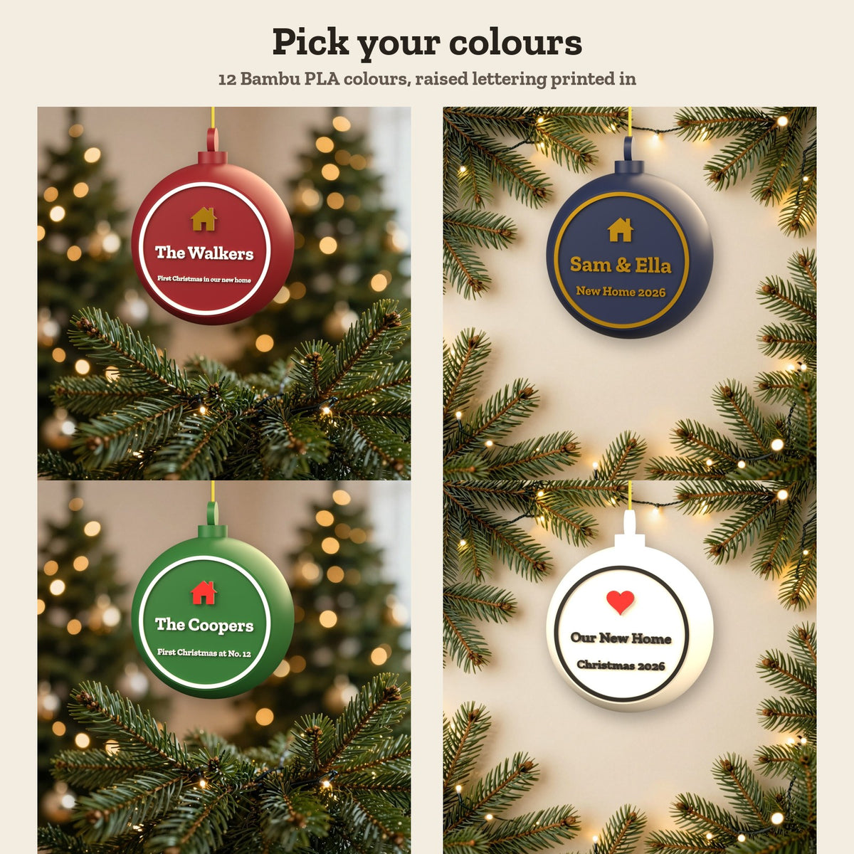 Personalised First Christmas in New Home Bauble - colour options