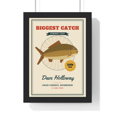 Personalised Fishing Poster - framed cream fishing poster with a 24lb 6oz common carp