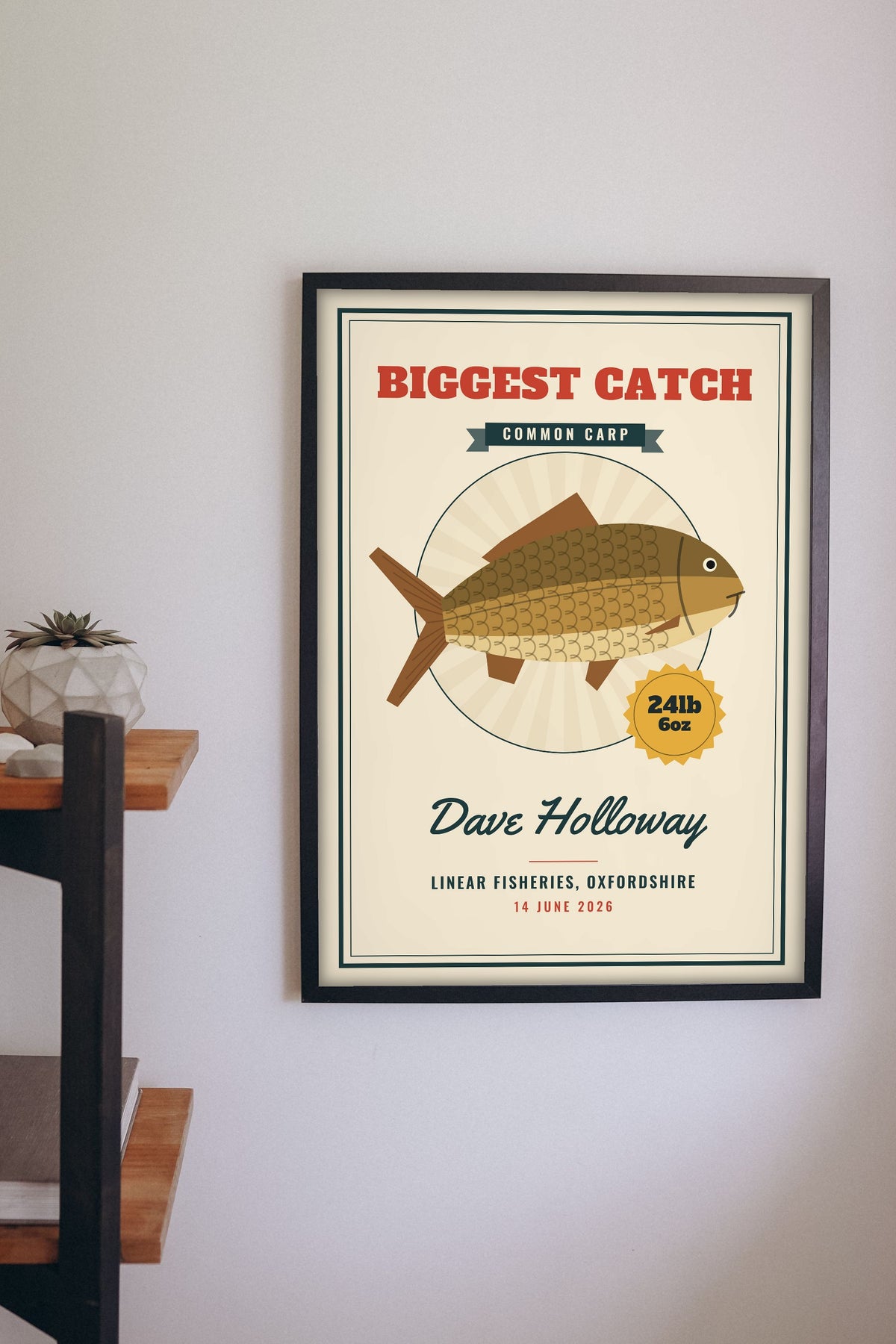 Personalised Fishing Poster - on the study wall