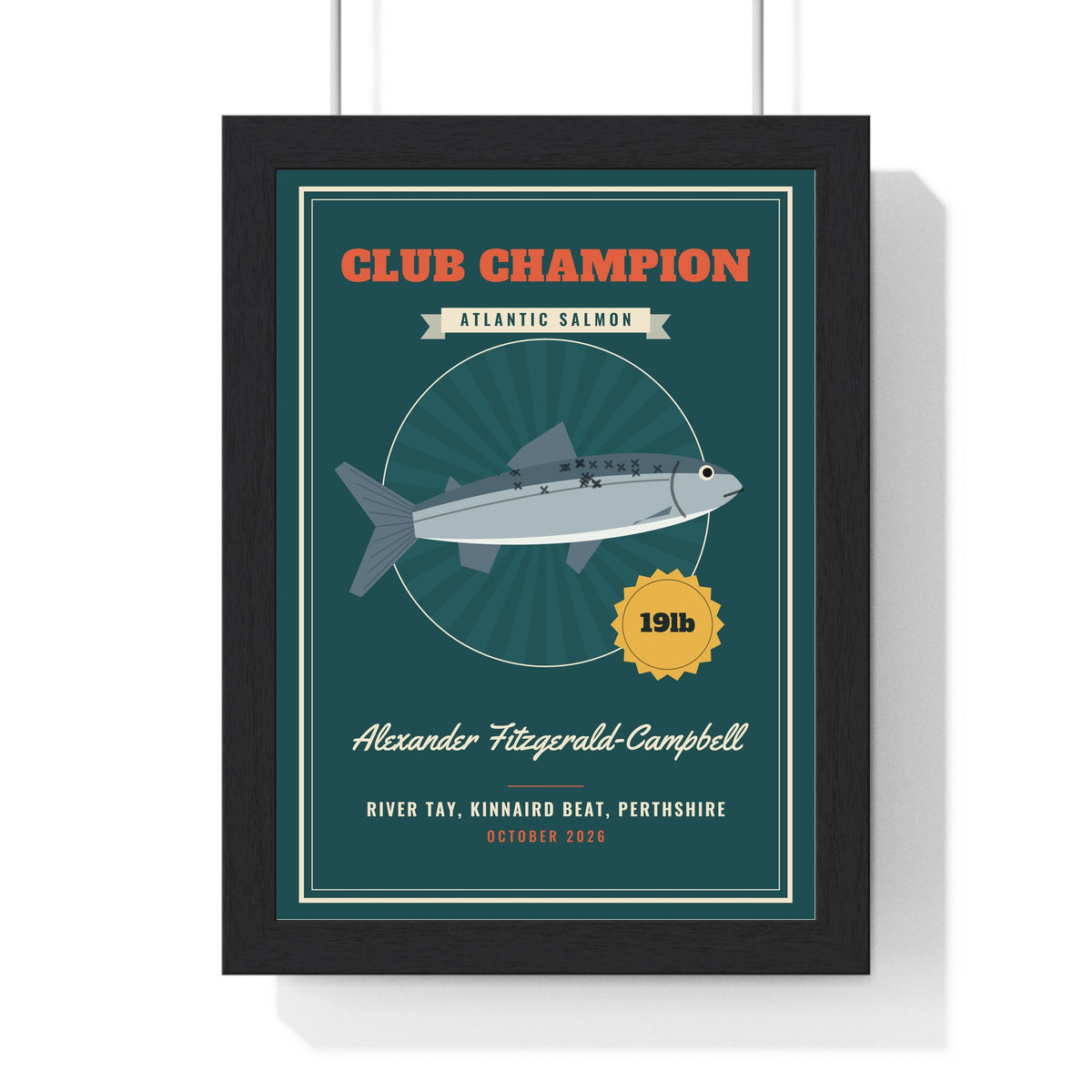 Personalised Fishing Poster - teal club champion salmon version from the River Tay