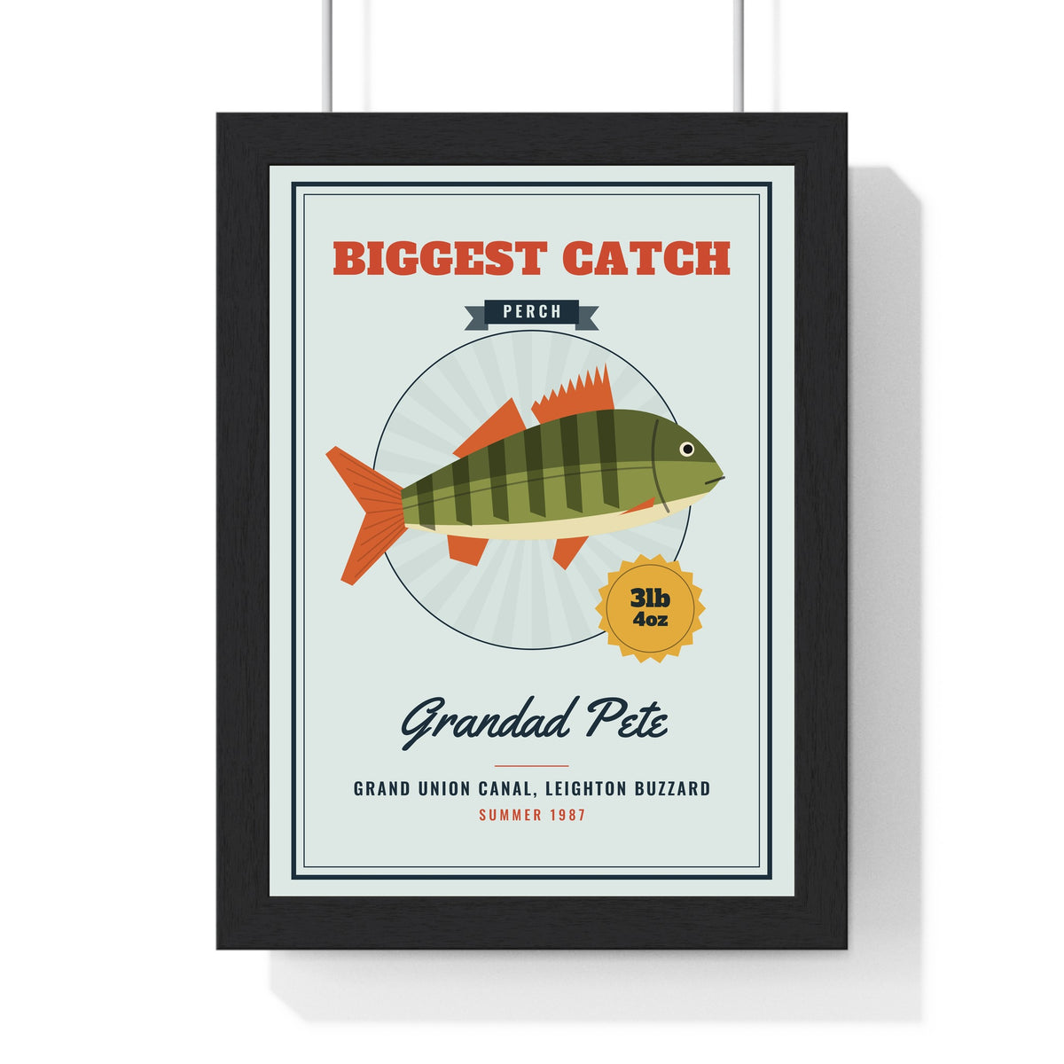 Personalised Fishing Poster - pale sky perch version for Grandad Pete