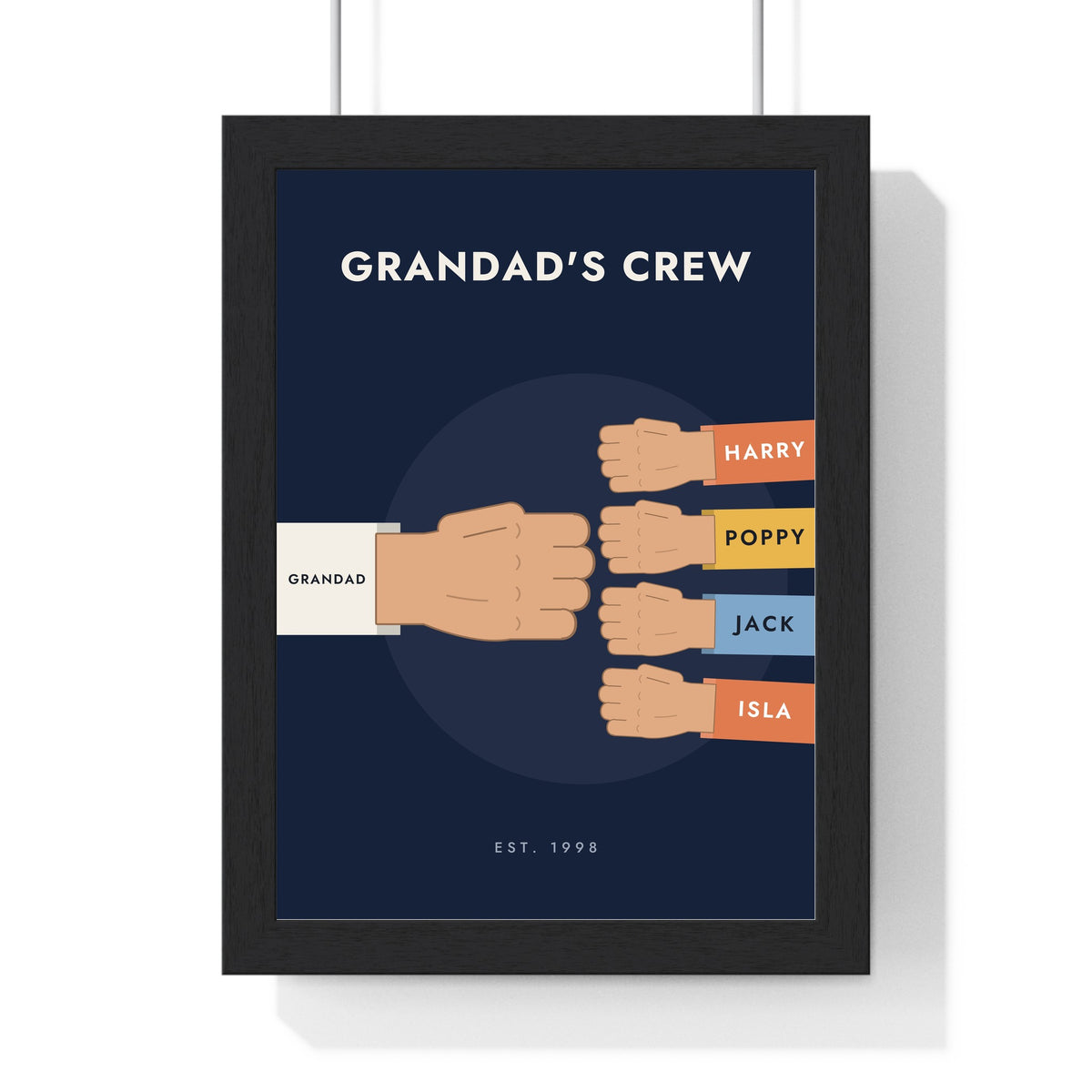 Personalised Fist Bump Print - framed navy fist bump print for Grandad