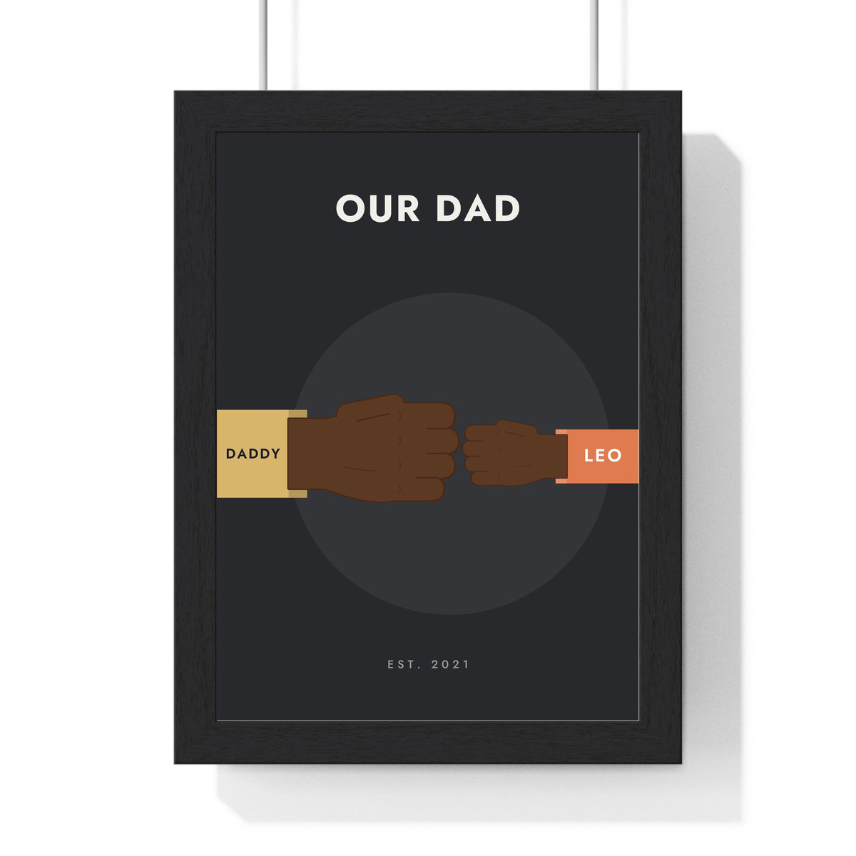 Personalised Fist Bump Print - framed charcoal fist bump print, Dad and one child
