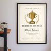 Personalised Football Award Certificate Print - on the wall