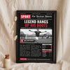 Personalised Football Back Page Newspaper Print - black edition retirement back page leaning in a frame