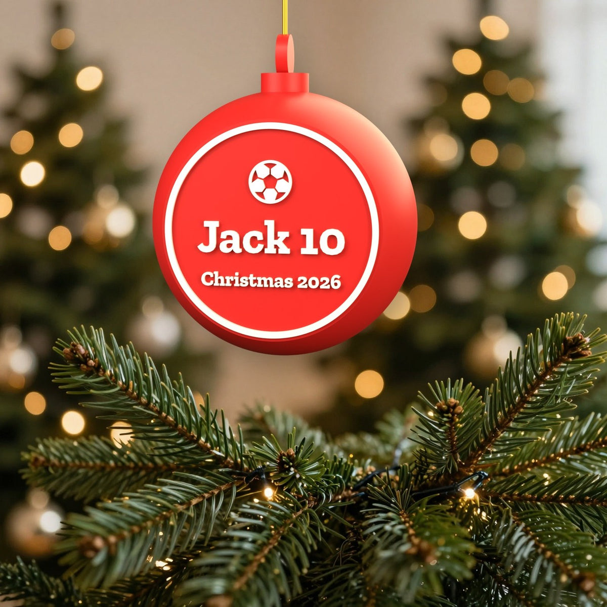 Personalised Football Bauble - personalised football bauble on the Christmas tree