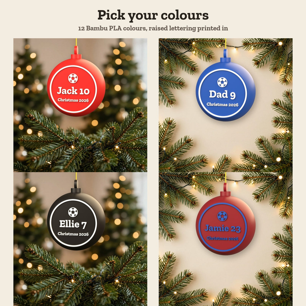 Personalised Football Bauble - colour options