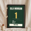 Personalised Football Milestone Print - green and gold girls' first goal print