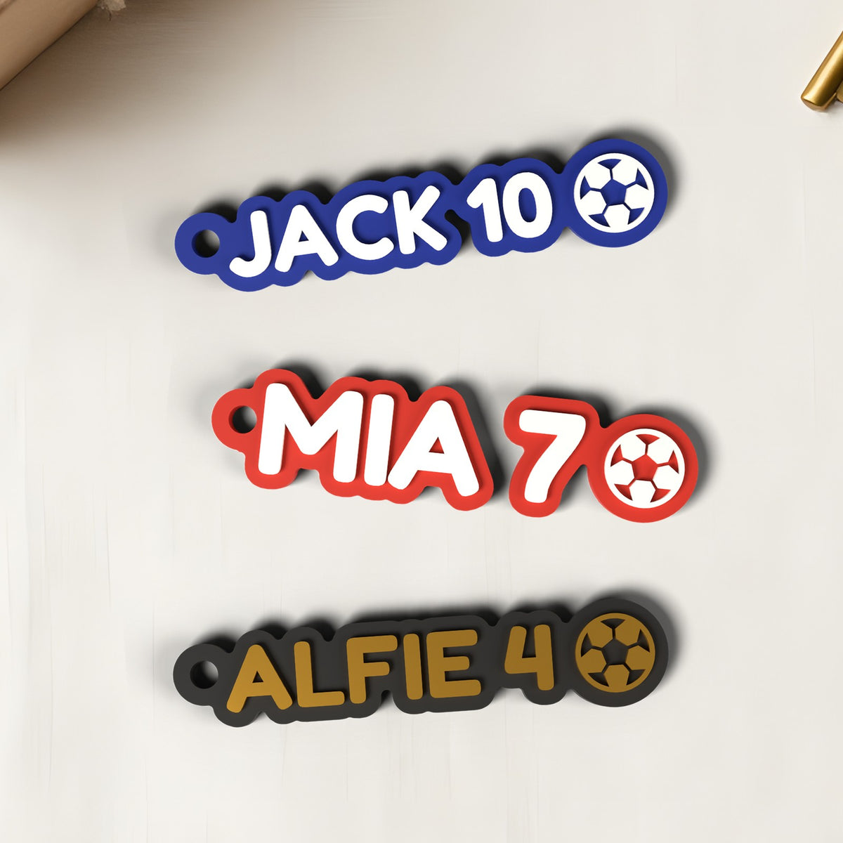 Personalised Football Keyring - personalised football name & number keyring examples