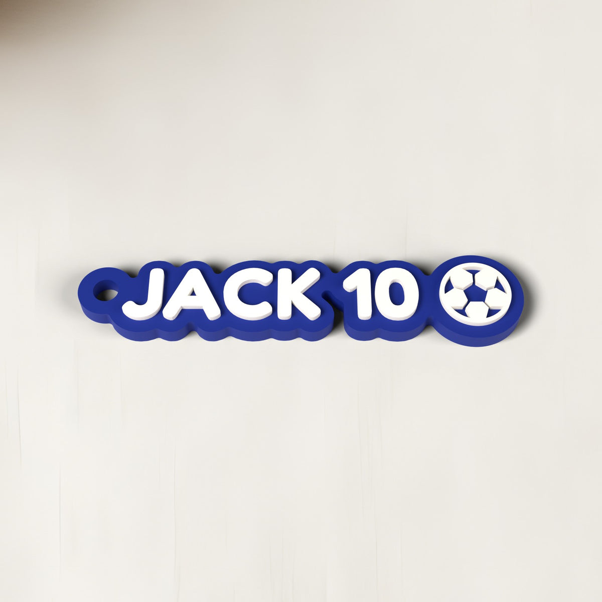 Personalised Football Keyring - close-up of the raised lettering