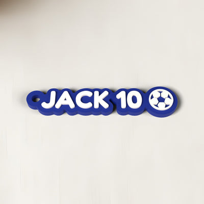 Personalised Football Keyring - close-up of the raised lettering
