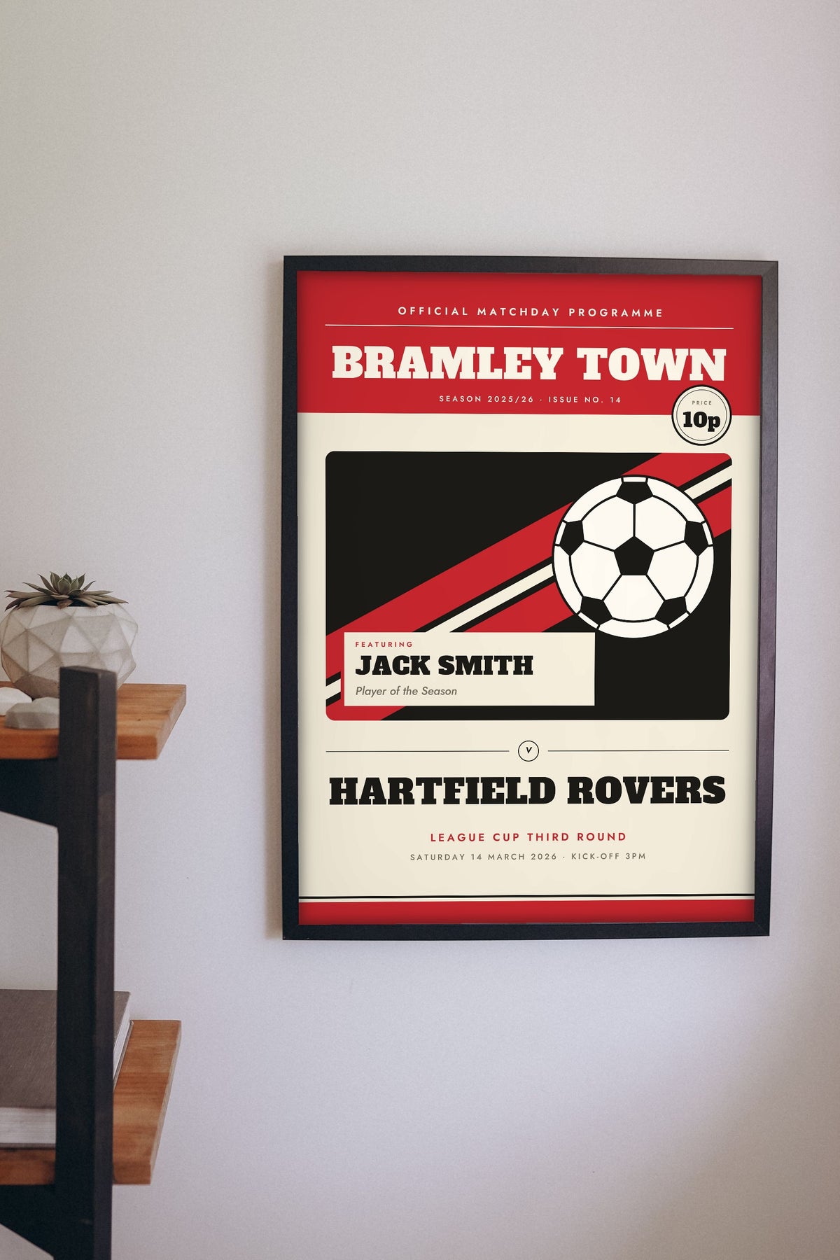 Personalised Football Programme Print - on the living room wall