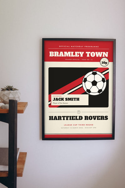 Personalised Football Programme Print - on the living room wall