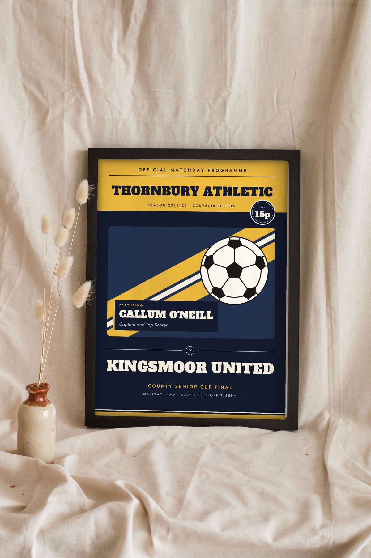 Personalised Football Programme Print - navy and gold cup final programme version