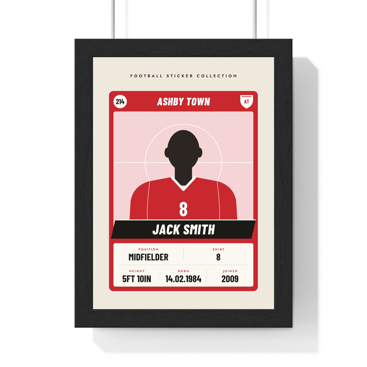 Personalised Football Sticker Print - framed red and white retro football sticker print for Jack Smith
