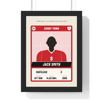 Personalised Football Sticker Print - framed red and white retro football sticker print for Jack Smith