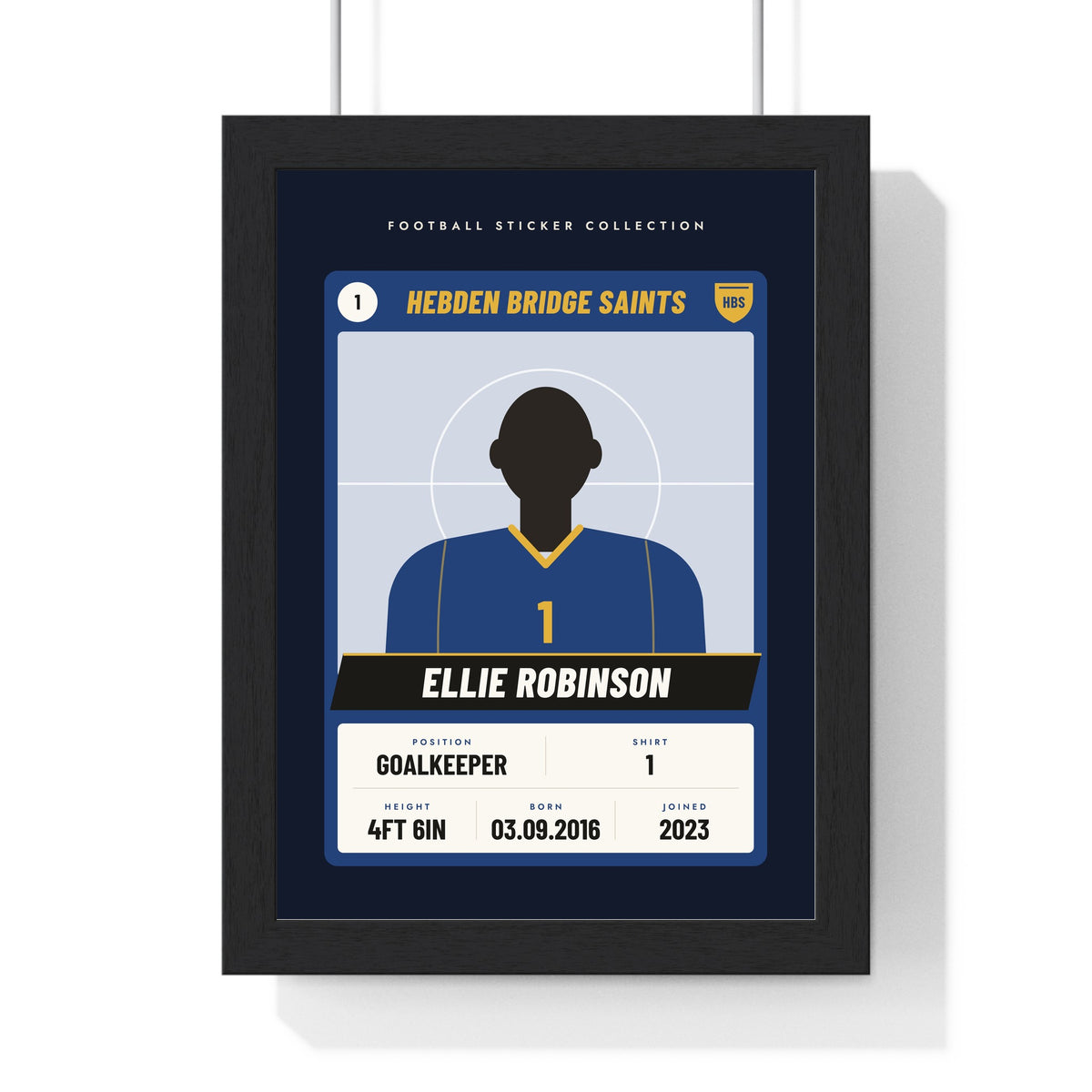 Personalised Football Sticker Print - framed blue and gold goalkeeper sticker