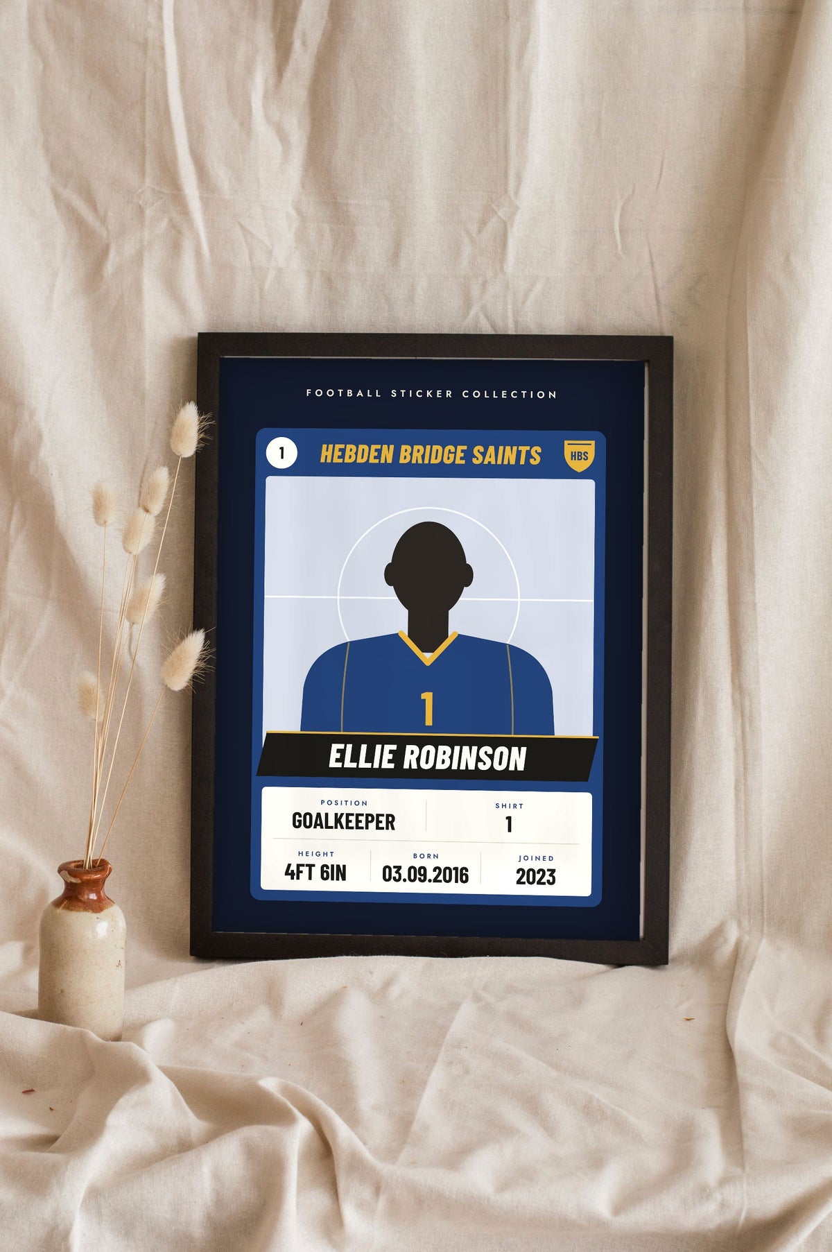 Personalised Football Sticker Print - dark blue and gold junior goalkeeper version