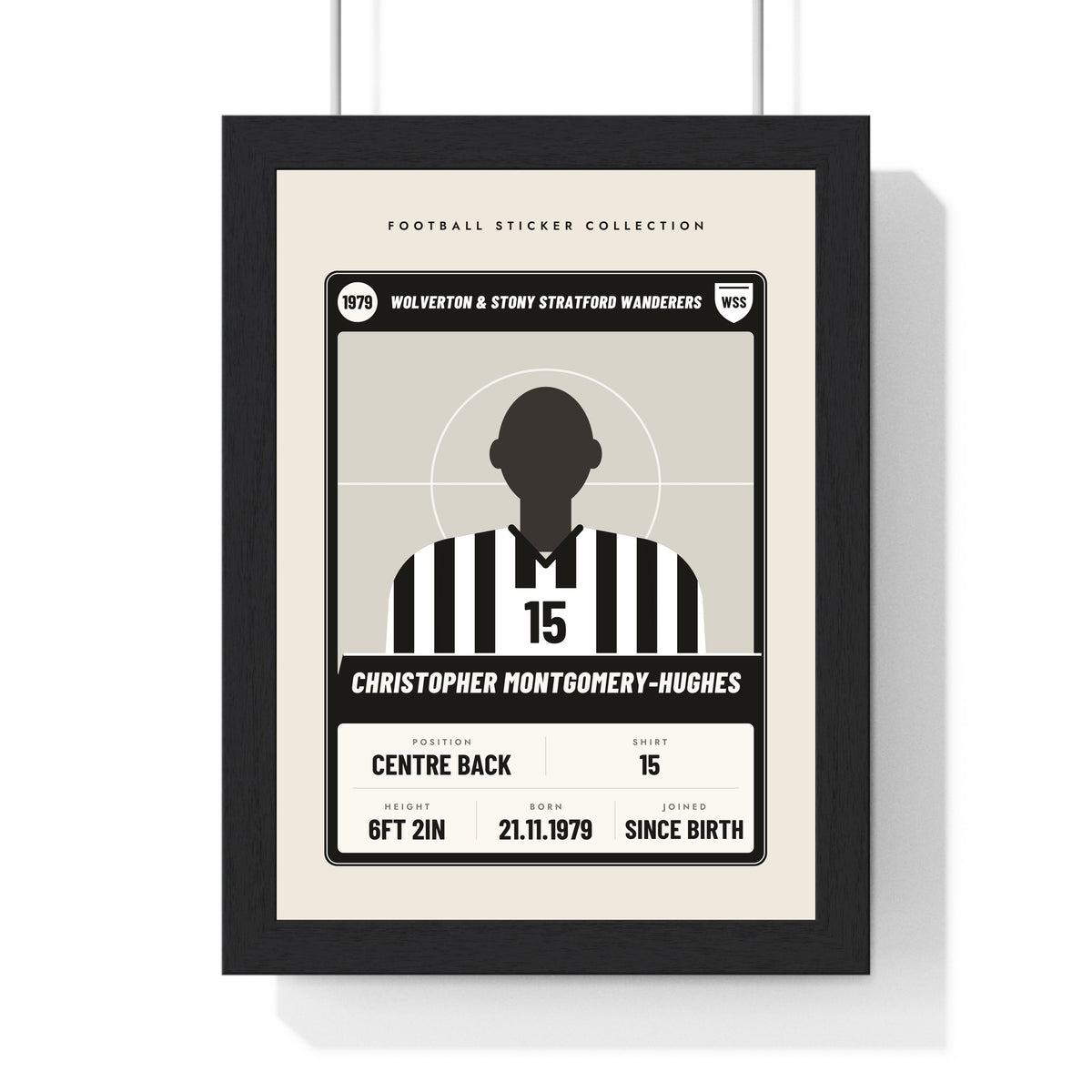 Personalised Football Sticker Print - black and white striped centre back version