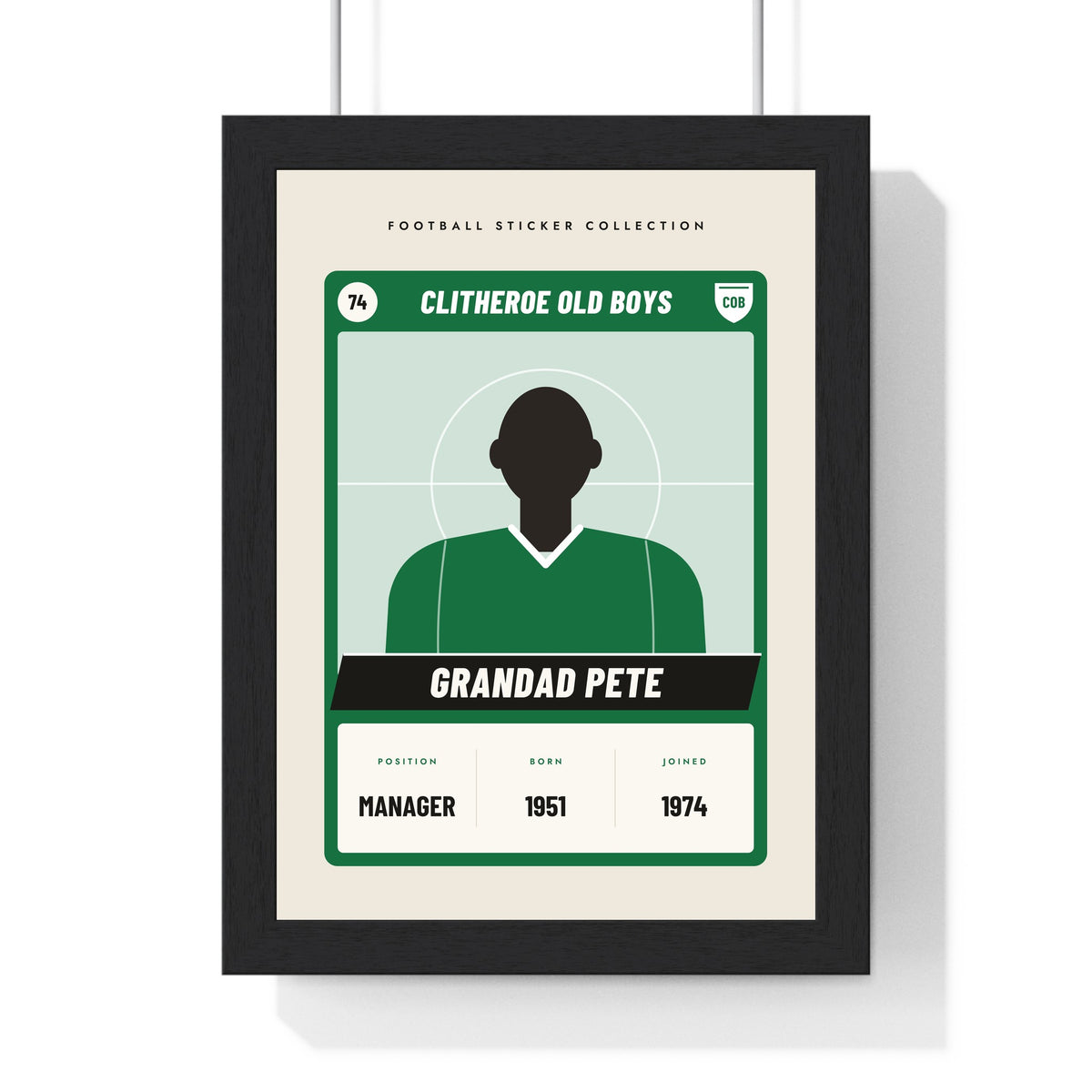 Personalised Football Sticker Print - green and white Grandad manager version