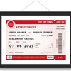 Personalised Football Wedding Ticket Print - framed red and white version