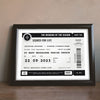 Personalised Football Wedding Ticket Print - black and white version leaning on a shelf