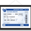 Personalised Football Wedding Ticket Print - framed blue anniversary version