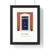 Personalised Front Door Print - framed navy panelled door on red brick, number 14