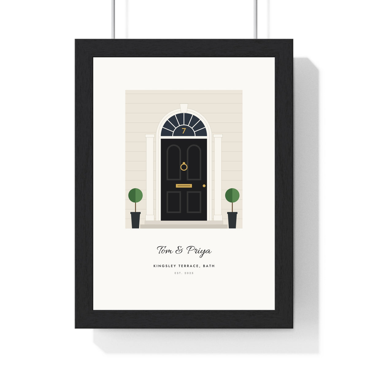Personalised Front Door Print - framed black arched fanlight door