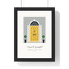 Personalised Front Door Print - framed yellow arched door on grey stone