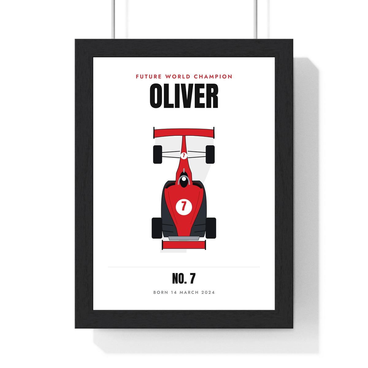 Personalised Future World Champion Print - framed red race car print for Oliver