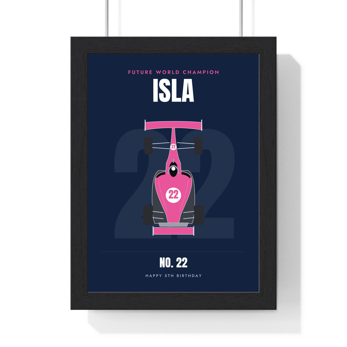 Personalised Future World Champion Print - framed pink and navy version