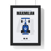 Personalised Future World Champion Print - framed blue car on grey