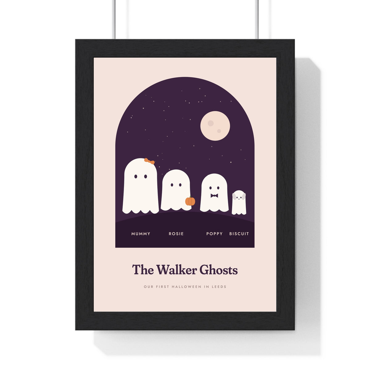 Personalised Ghost Family Print - blush version for a mum, two girls and the dog