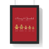 Personalised Gingerbread Family Print - framed Christmas red version for Nanny and Grandad and the grandchildren