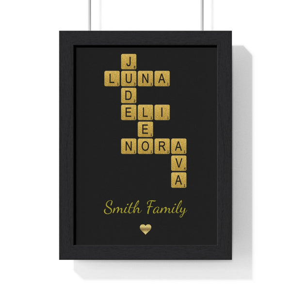 Framed Personalised Glitter Style Crossword Puzzle Name Art travel poster