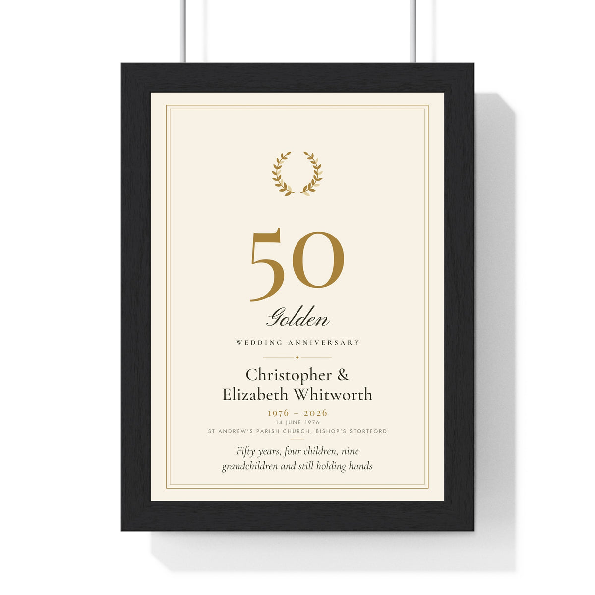 Personalised Golden Wedding Anniversary Print - framed personalised golden wedding anniversary print