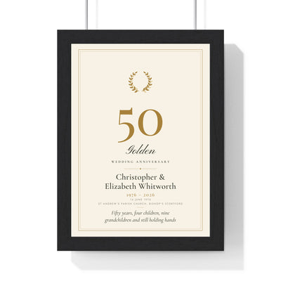 Personalised Golden Wedding Anniversary Print - framed personalised golden wedding anniversary print