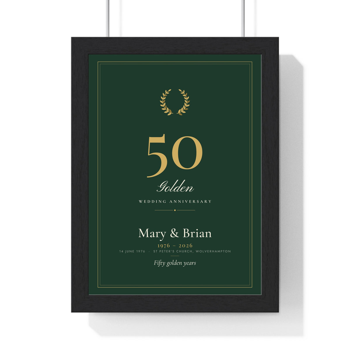 Personalised Golden Wedding Anniversary Print - classic, dark
