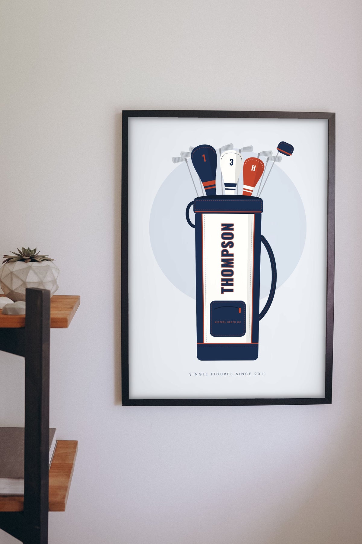 Personalised Golf Bag Print - golf bag print on the study wall