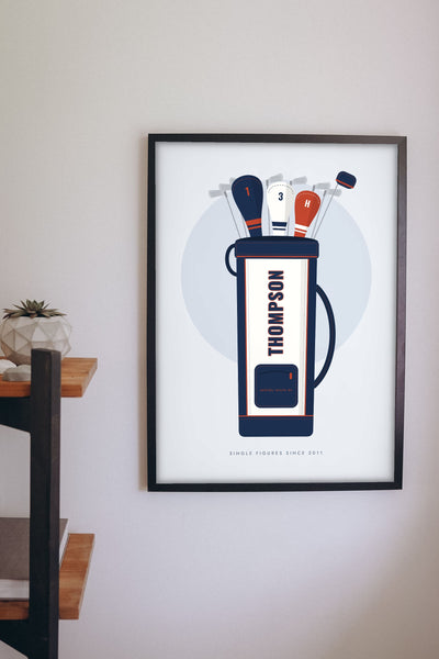 Personalised Golf Bag Print - golf bag print on the study wall