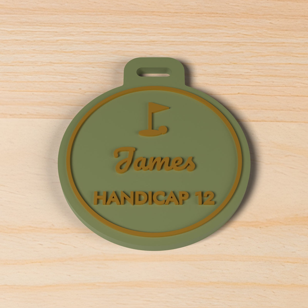 Personalised Golf Bag Tag - close-up of the raised lettering