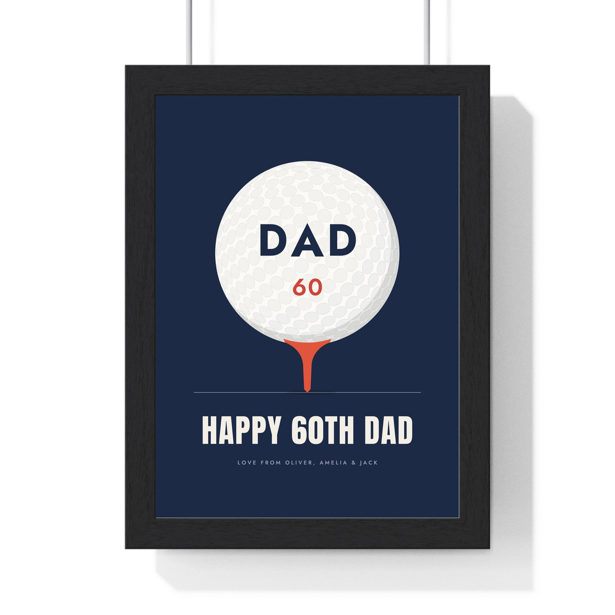 Personalised Golf Ball Print - framed navy golf ball print with a DAD monogram