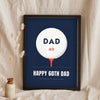 Personalised Golf Ball Print - navy golf ball print for Dad's 60th leaning on a shelf