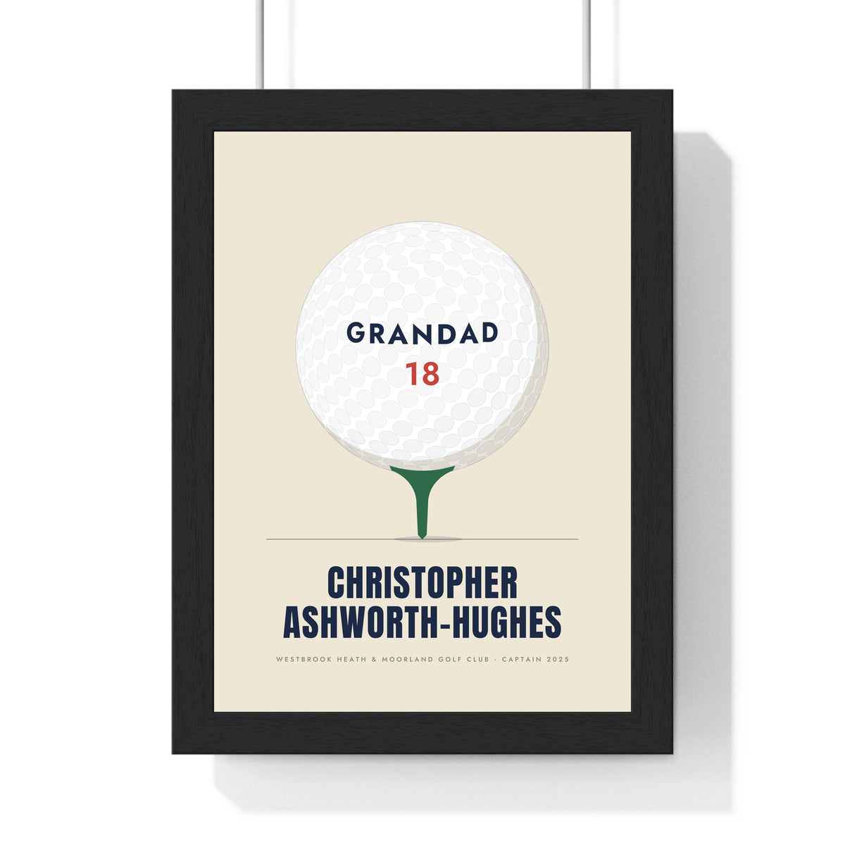 Personalised Golf Ball Print - framed cream golf ball print for Grandad