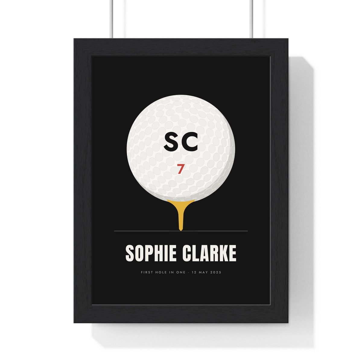 Personalised Golf Ball Print - framed black golf ball print for a first hole in one