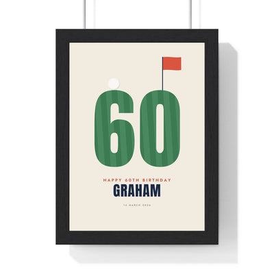 Personalised Golf Birthday Print - framed cream 60th golf birthday print for Graham
