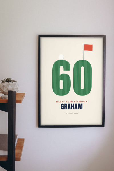 Personalised Golf Birthday Print - 60th golf birthday print on the study wall